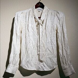 Express Ivory Tie-Neck Long Sleeve Blouse